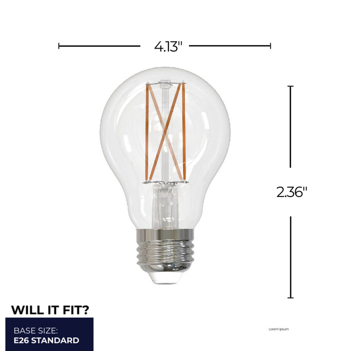 A19 9W Dimmable Clear Filament LED Light Bulb with E26 Base, 4000K, 1100 Lumens, 4-Pack