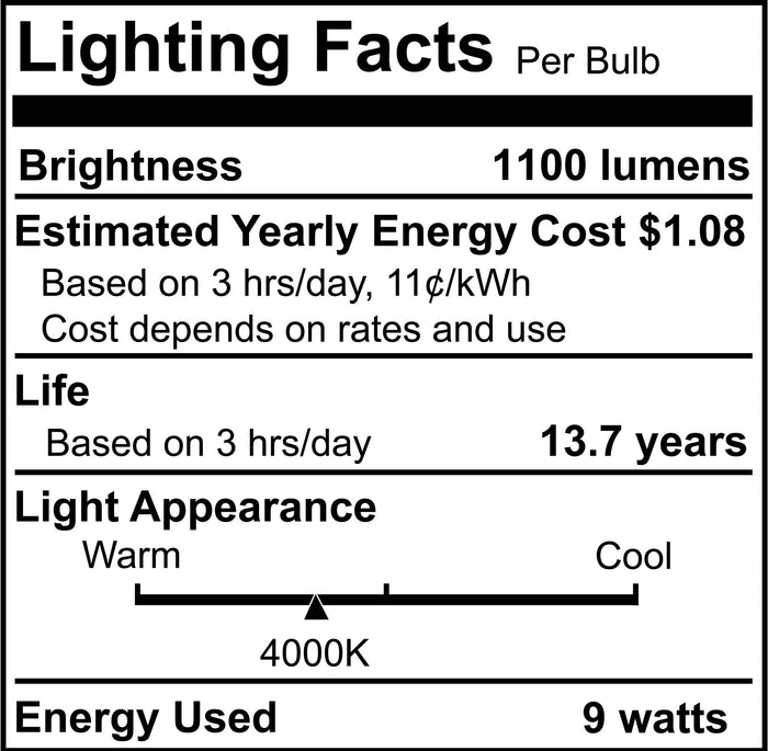 A19 9W Dimmable Clear Filament LED Light Bulb with E26 Base, 4000K, 1100 Lumens, 4-Pack