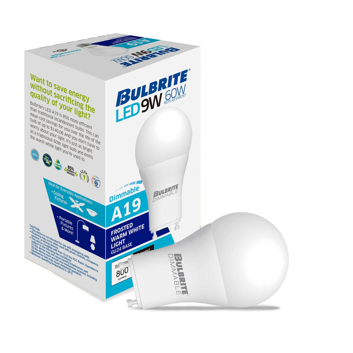 A19 9W Dimmable Frost Filament LED Light Bulb with GU24 Base, 2700K, 800 Lumens, 4-Pack