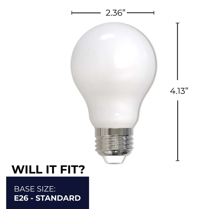 A19 9W Dimmable Milky Filament LED Light Bulb with E26 Base, 2700K, 1100 Lumens, 2-Pack