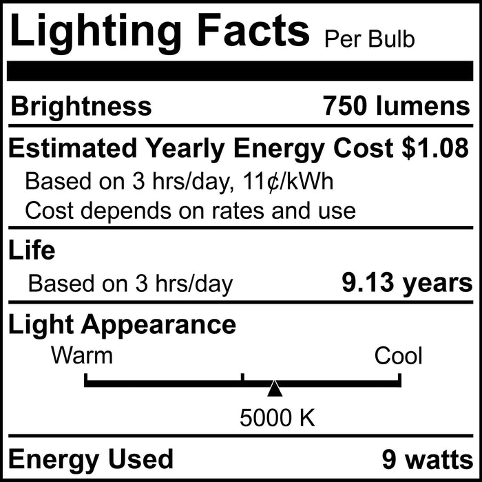 A19 9W Non-Dimmable Frost Filament LED Light Bulb with E26 Base, 5000K, 750 Lumens, 8-Pack
