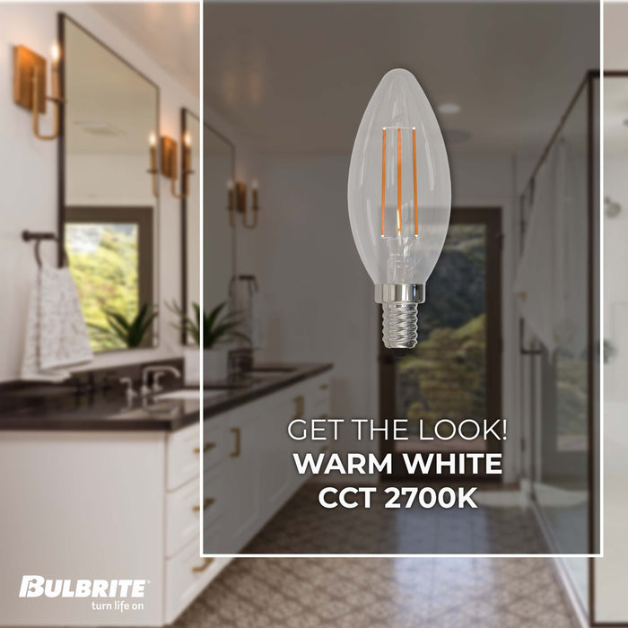 B11 2.5W Dimmable Clear Filament LED Light Bulb with E12 Base, 2700K, 250 Lumens, 6-Pack