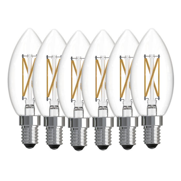B11 4.1W Dimmable Clear Filament LED Light Bulb with E12 Base, 2700K, 400 Lumens, 6-Pack