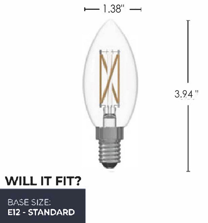 B11 4.1W Dimmable Clear Filament LED Light Bulb with E12 Base, 2700K, 400 Lumens, 8-Pack