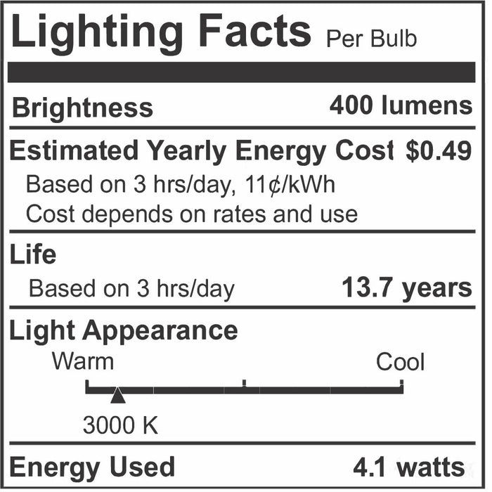 B11 4.1W Dimmable Clear Filament LED Light Bulb with E12 Base, 3000K, 400 Lumens, 6-Pack