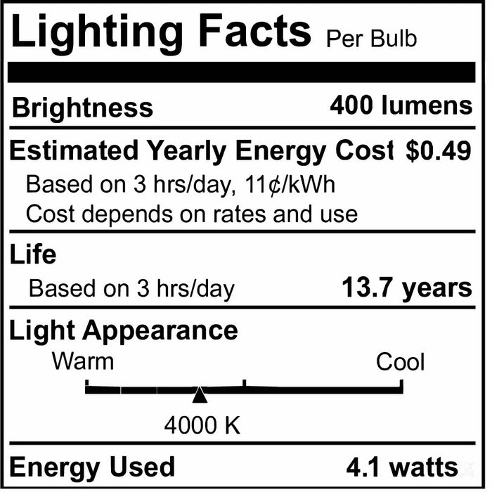 B11 4.1W Dimmable Clear Filament LED Light Bulb with E12 Base, 4000K, 400 Lumens, 6-Pack