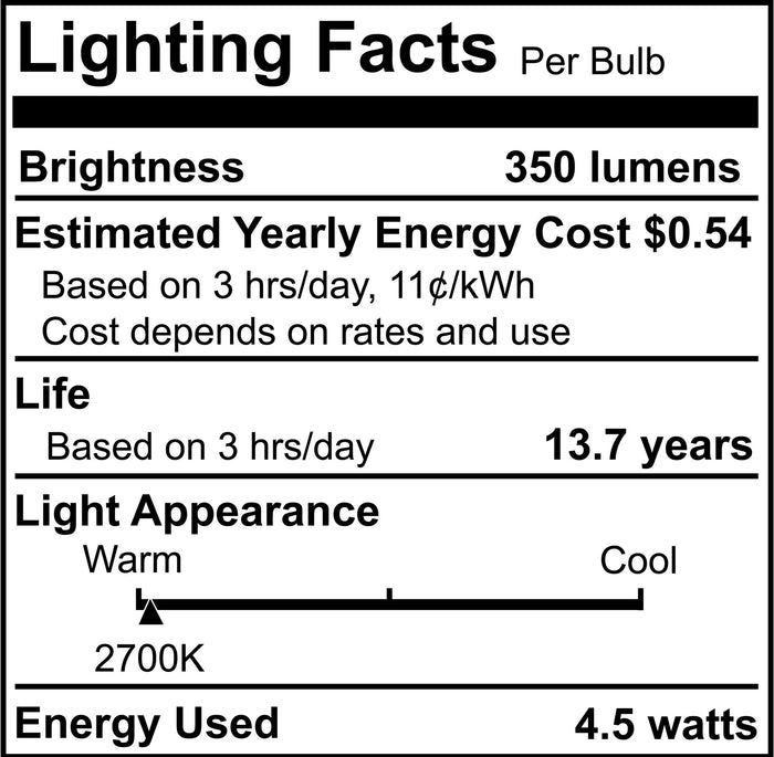 B11 4.5W Dimmable Clear Filament LED Light Bulb with E26 Base, 2700K, 350 Lumens, 6-Pack