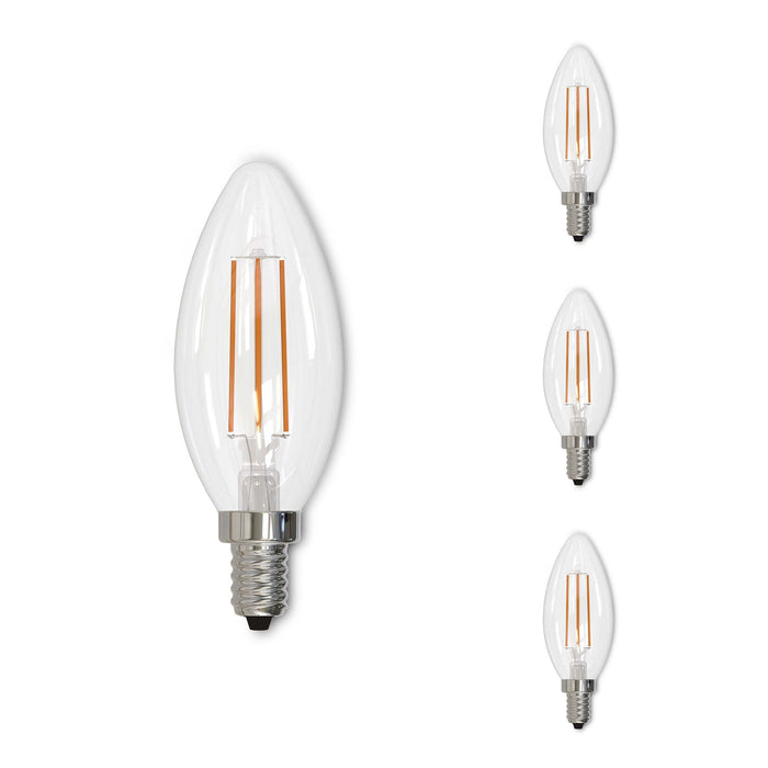 B11 4W Dimmable Clear Filament LED Light Bulb with E12 Base, 2700K, 350 Lumens, 4-Pack