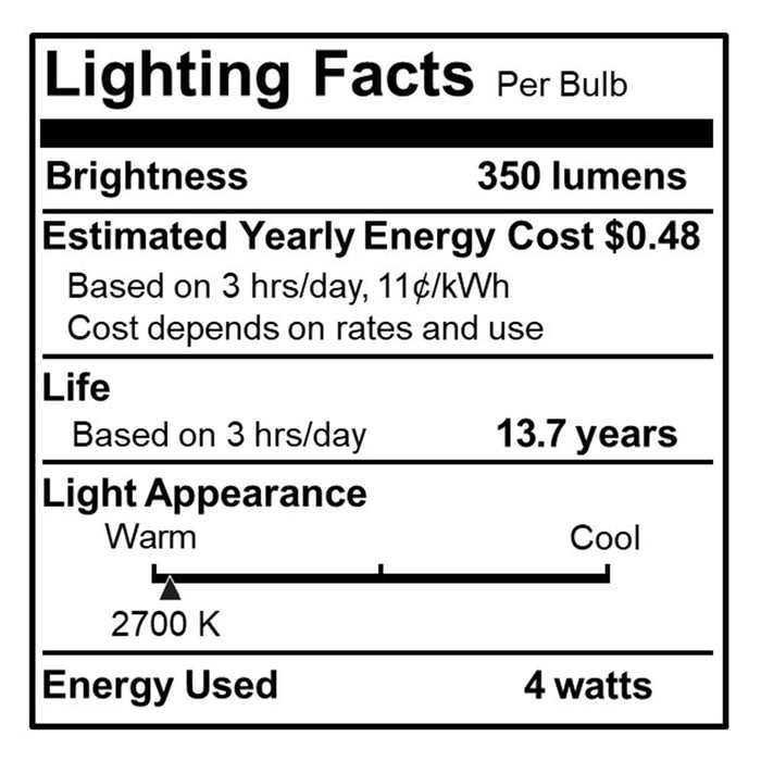 B11 4W Dimmable Clear Filament LED Light Bulb with E12 Base, 2700K, 350 Lumens, 4-Pack