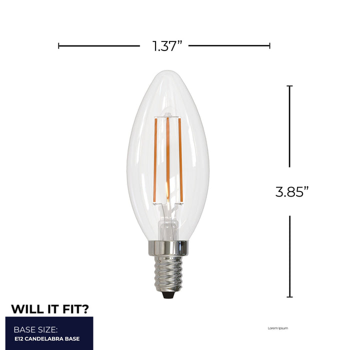 B11 4W Dimmable Clear Filament LED Light Bulb with E12 Base, 4000K, 300 Lumens, 4-Pack