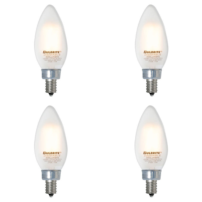 B11 4W Dimmable Milky Filament LED Light Bulb with E12 Base, 2700K, 300 Lumens, 4-Pack