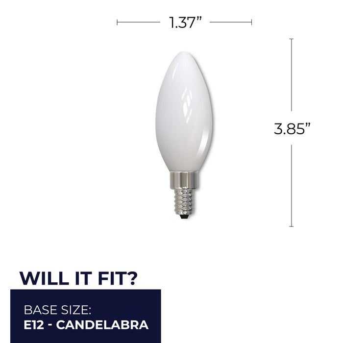 B11 4W Dimmable Milky Filament LED Light Bulb with E12 Base, 2700K, 300 Lumens, 4-Pack