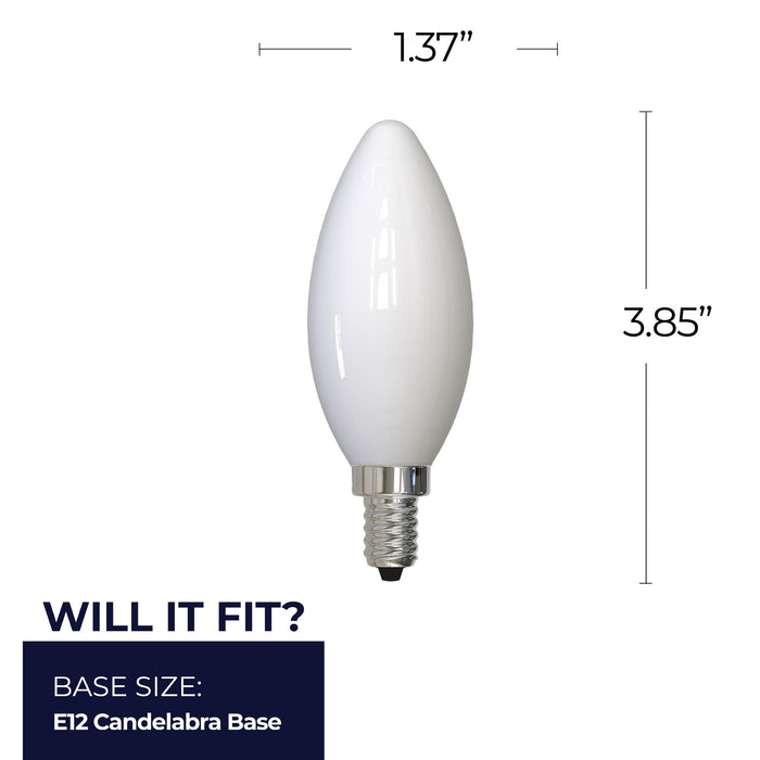 B11 4W Dimmable Milky Filament LED Light Bulb with E12 Base, 5000K, 400 Lumens, 4-Pack