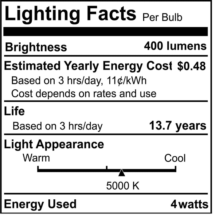 B11 4W Dimmable Milky Filament LED Light Bulb with E12 Base, 5000K, 400 Lumens, 4-Pack