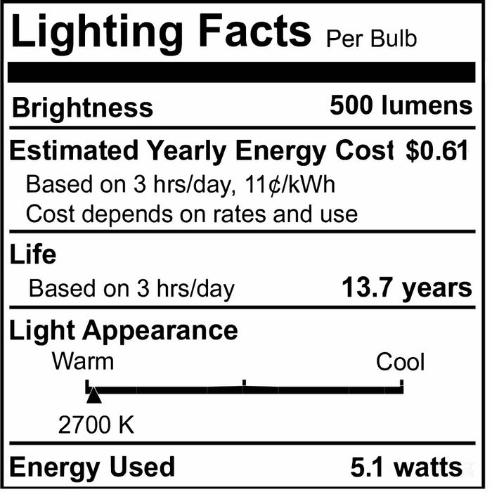 B11 5.1W Dimmable Clear Filament LED Light Bulb with E12 Base, 2700K, 500 Lumens, 6-Pack