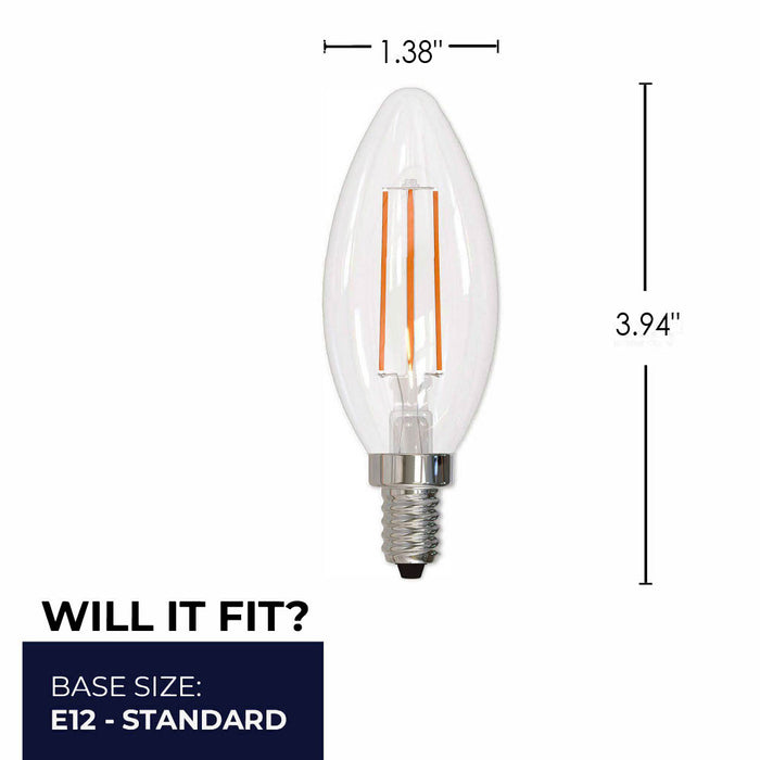 B11 5.1W Dimmable Clear Filament LED Light Bulb with E12 Base, 4000K, 500 Lumens, 4-Pack