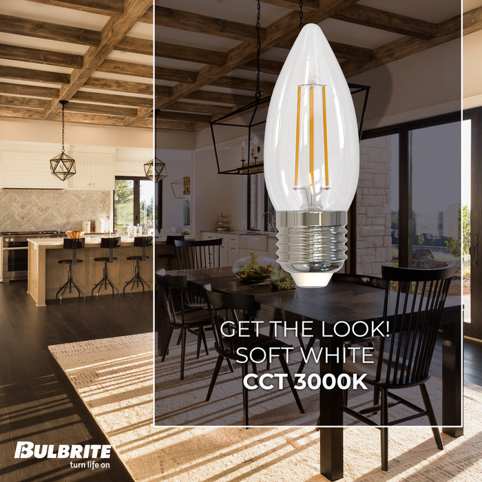 B11 5.5W Dimmable Clear Filament LED Light Bulb with E26 Base, 3000K, 500 Lumens, 3-Pack