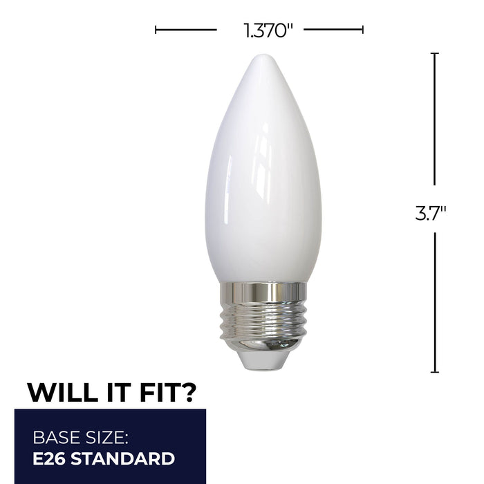 B11 5.5W Dimmable Milky Filament LED Light Bulb with E26 Base, 3000K, 500 Lumens, 4-Pack