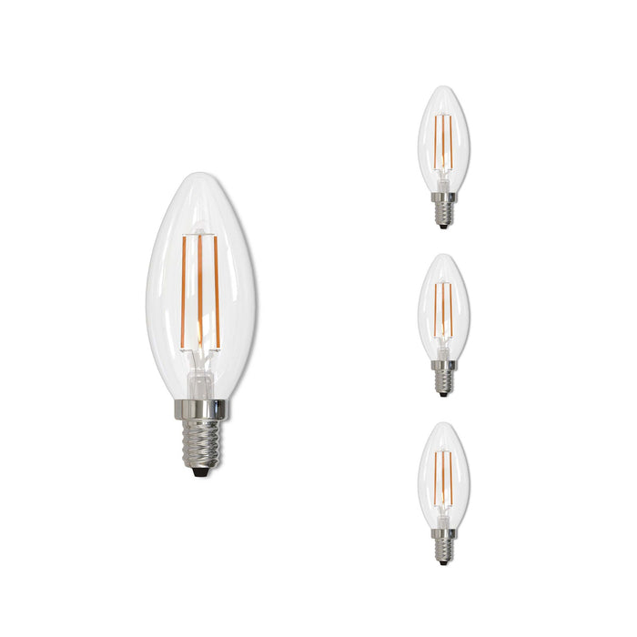 B11 5W Dimmable Clear Filament LED Light Bulb with E12 Base, 2700K, 500 Lumens, 4-Pack