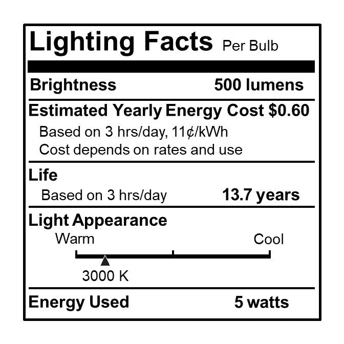 B11 5W Dimmable Clear Filament LED Light Bulb with E12 Base, 3000K, 500 Lumens, 3-Pack