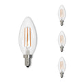 B11 5W Dimmable Clear Filament LED Light Bulb with E12 Base, 3000K, 500 Lumens, 4-Pack, 15000-Hour Life