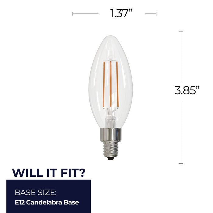 B11 5W Dimmable Clear Filament LED Light Bulb with E12 Base, 5000K, 500 Lumens, 4-Pack