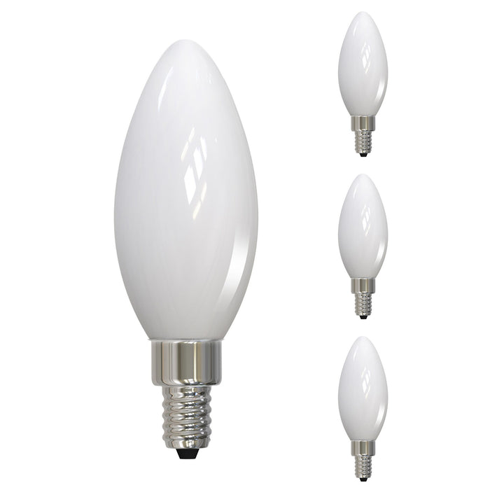 B11 5W Dimmable Milky Filament LED Light Bulb with E12 Base, 2700K, 500 Lumens, 4-Pack