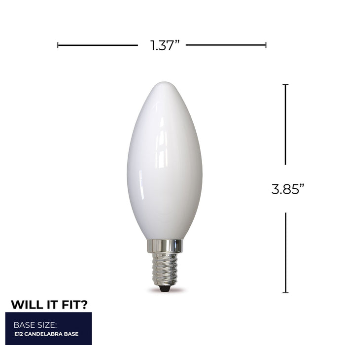 B11 5W Dimmable Milky Filament LED Light Bulb with E12 Base, 4000K, 500 Lumens, 4-Pack