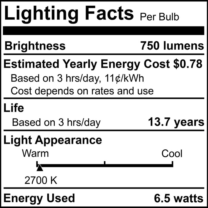 B11 6.5W Dimmable Clear Filament LED Light Bulb with E12 Base, 2700K, 750 Lumens, 4-Pack