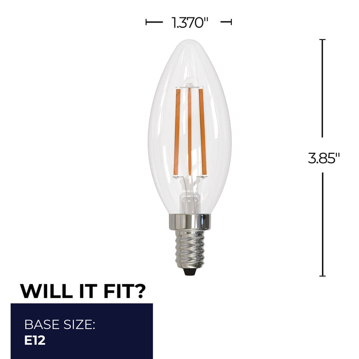 B11 6.5W Dimmable Clear Filament LED Light Bulb with E12 Base, 3000K, 750 Lumens, 4-Pack