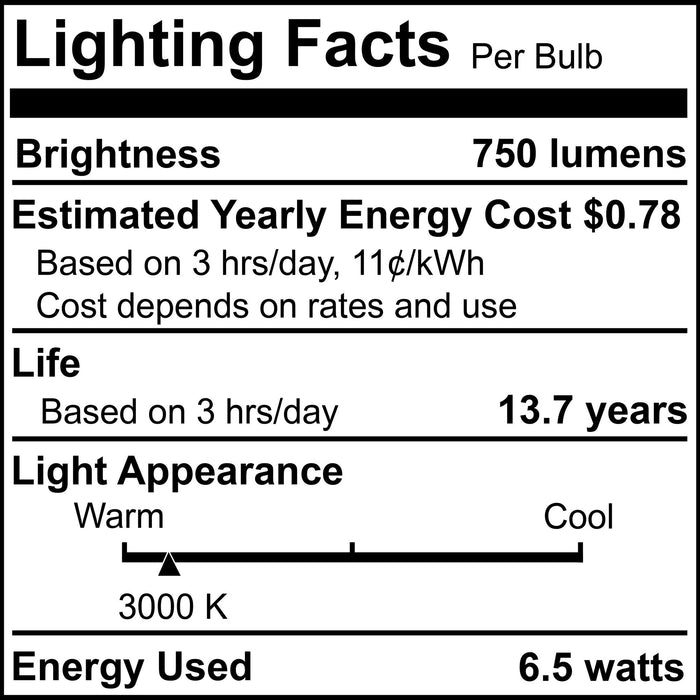 B11 6.5W Dimmable Clear Filament LED Light Bulb with E12 Base, 3000K, 750 Lumens, 4-Pack