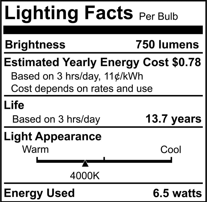 B11 6.5W Dimmable Clear Filament LED Light Bulb with E12 Base, 4000K, 750 Lumens, 4-Pack