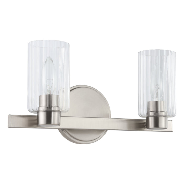 Bedminster 14-inch 2-light Brushed Nickel Vanity Light with Clear Ribbed Glass Shades