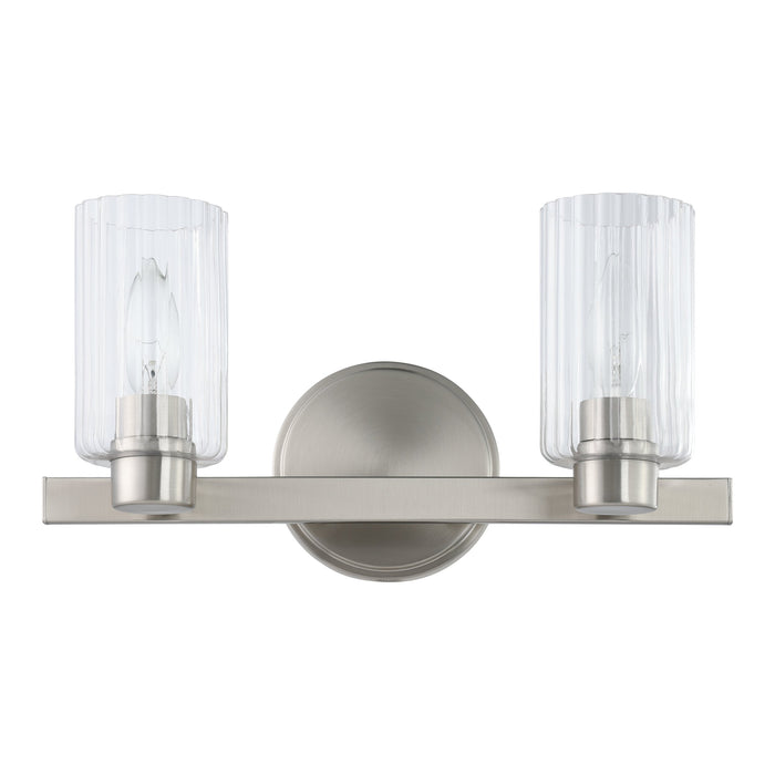 Bedminster 14-inch 2-light Brushed Nickel Vanity Light with Clear Ribbed Glass Shades