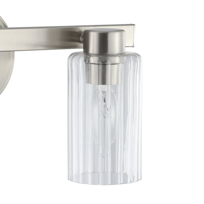 Bedminster 14-inch 2-light Brushed Nickel Vanity Light with Clear Ribbed Glass Shades