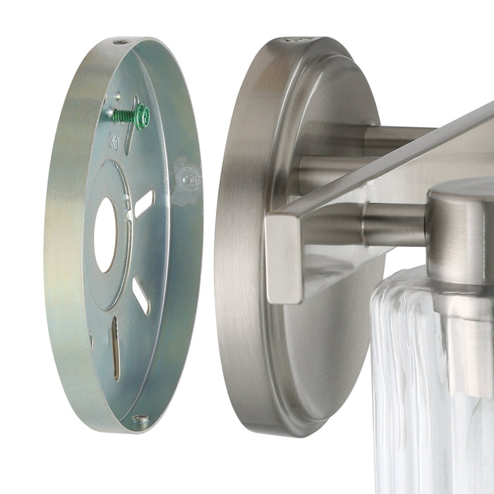 Bedminster 14-inch 2-light Brushed Nickel Vanity Light with Clear Ribbed Glass Shades