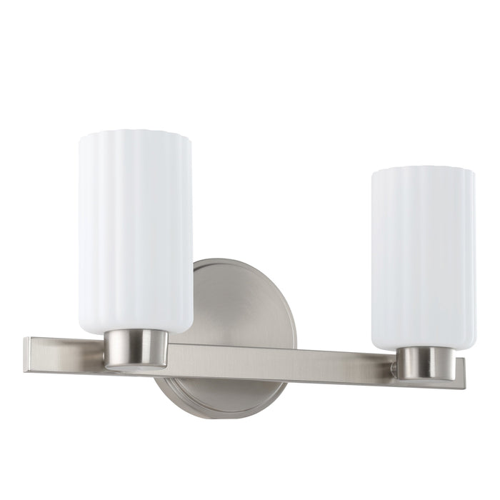 Bedminster 14-inch 2-light Brushed Nickel Vanity Light with Etched Opal Ribbed Glass Shades