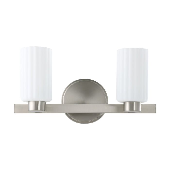 Bedminster 14-inch 2-light Brushed Nickel Vanity Light with Etched Opal Ribbed Glass Shades