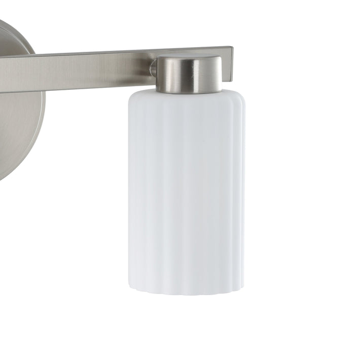 Bedminster 14-inch 2-light Brushed Nickel Vanity Light with Etched Opal Ribbed Glass Shades