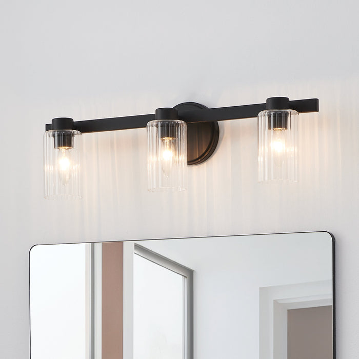Bedminster 24-inch 3-light Matte Black Vanity Light with Clear Ribbed Glass Shades