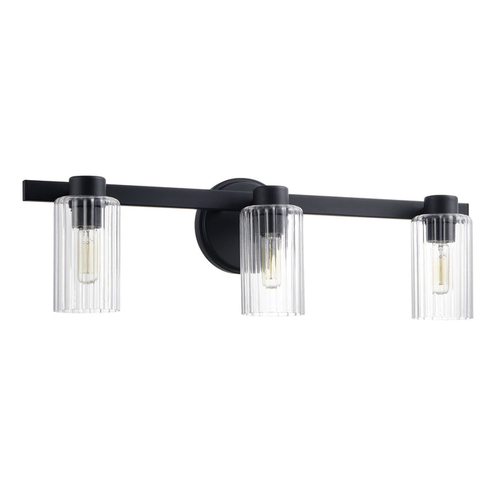 Bedminster 24-inch 3-light Matte Black Vanity Light with Clear Ribbed Glass Shades
