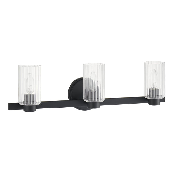 Bedminster 24-inch 3-light Matte Black Vanity Light with Clear Ribbed Glass Shades
