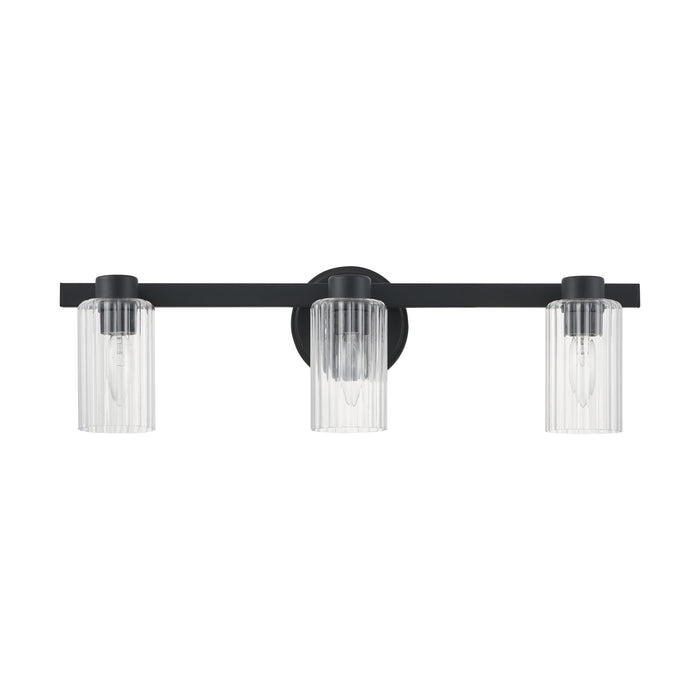Bedminster 24-inch 3-light Matte Black Vanity Light with Clear Ribbed Glass Shades