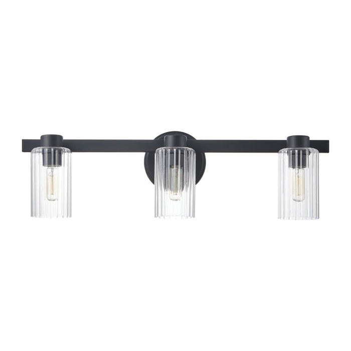 Bedminster 24-inch 3-light Matte Black Vanity Light with Clear Ribbed Glass Shades