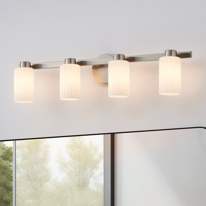 Bedminster 30-inch 4-light Brushed Nickel Vanity Light with Etched Opal Ribbed Glass Shades