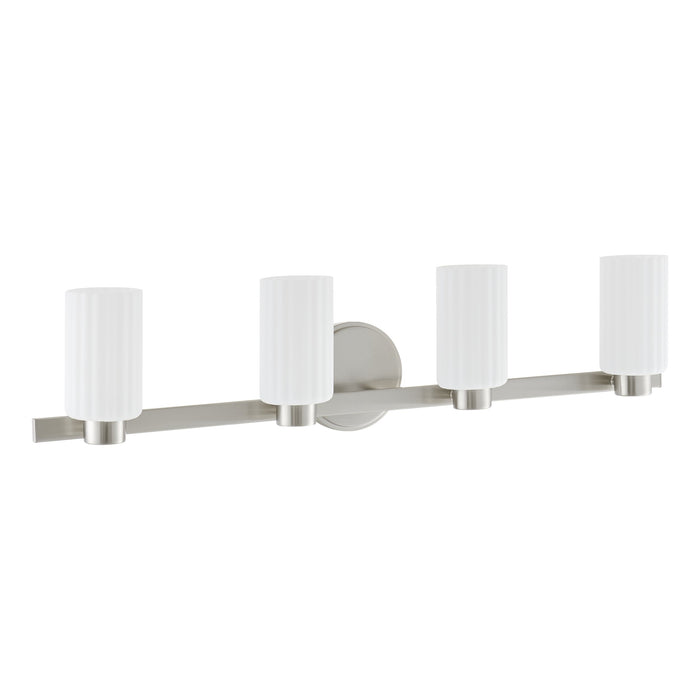 Bedminster 30-inch 4-light Brushed Nickel Vanity Light with Etched Opal Ribbed Glass Shades