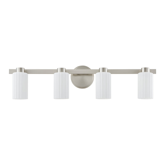 Bedminster 30-inch 4-light Brushed Nickel Vanity Light with Etched Opal Ribbed Glass Shades