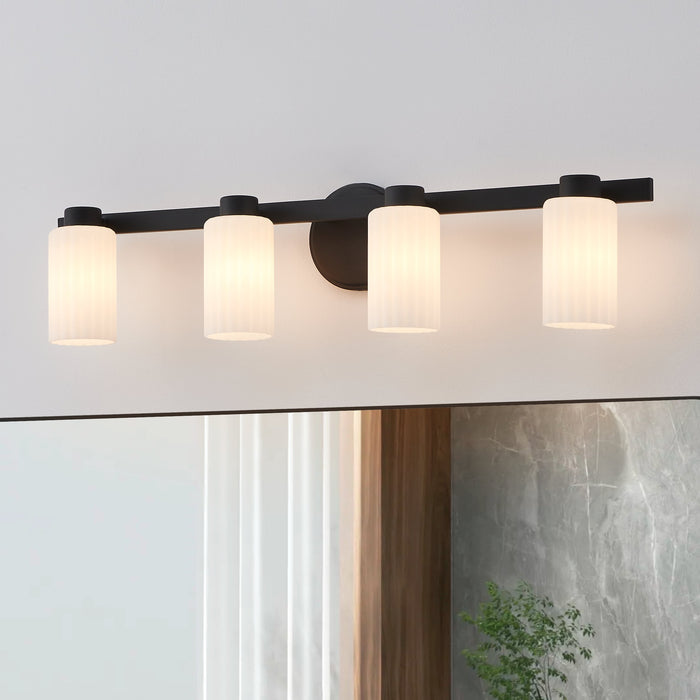 Bedminster 30-inch 4-light Matte Black Vanity Light with Etched Opal Ribbed Glass Shades