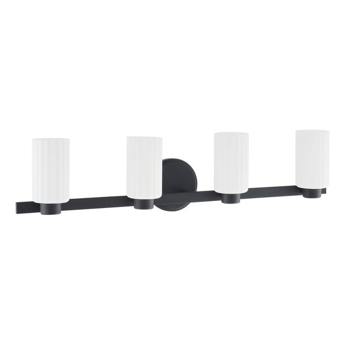 Bedminster 30-inch 4-light Matte Black Vanity Light with Etched Opal Ribbed Glass Shades