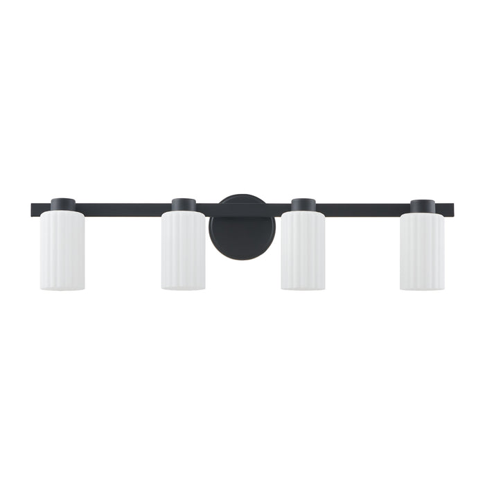 Bedminster 30-inch 4-light Matte Black Vanity Light with Etched Opal Ribbed Glass Shades